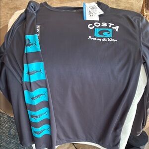 Costa Gray Long Sleeve Shirt with Blue Graphics